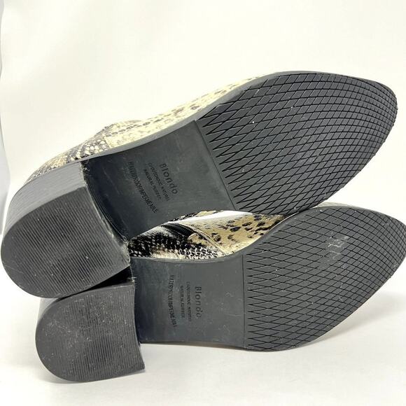 Blondo Waterproof Snakeskin Ankle Boots 10M Leather Block Heel Zip Booties - Picture 6 of 14